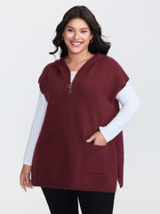 Half-Zip Hooded Sleeveless Pocketed Pullover
