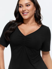 Back Cross-Tie Ruched Front Knit Top