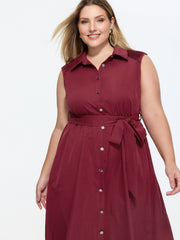 Elegant Waist-Tie Button Detail Midi Dress