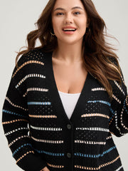 Colorful Stripes Button Detail Knit Cardigan