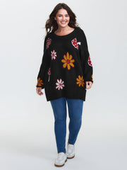 Floral Mushroom Print Jacquard Pullover