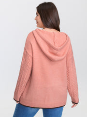 Textured Color Contrast Hooded Pullover