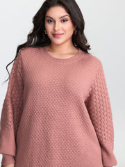 Textured Lantern Sleeve Ribbed-Hem Pullover