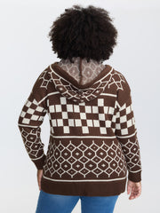 Geometric Pattern Jacquard Drawstring Hoodie
