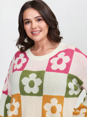 Supersoft Multicolor Floral Patchwork Jacquard Pullover