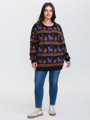 Cat Halloween Print Cozy Pullover