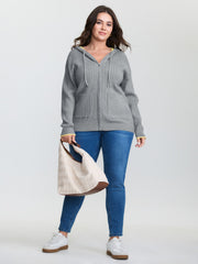 Textured Contrast Hooded Zipper Knit Cardigan