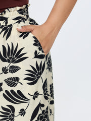 Tropical Print Shirred Drawstring Waist Pants