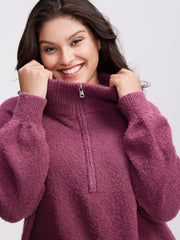 Textured Raglan Sleeve Zipper Pullover