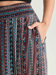 Shirred Colorful Asymmetric Hem Pants