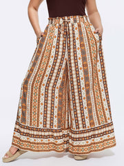 Striped Print Stretchy Waist Wide-Leg Pants