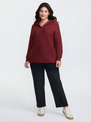 Hooded Textured Half Placket Button Pullover