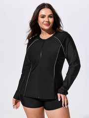 Zipper-Front Fitted Swim Top