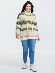 Jacquard Boho Print Turtleneck Pullover