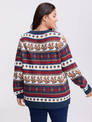 Squirrel Fall Print Jacquard Pullover
