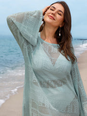 Hollowed-Out Open Back-Tie Swim Cover-Up