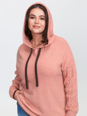 Textured Color Contrast Hooded Pullover