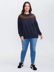 Supersoft Fair Isle Yoke Color Contrast Pullover