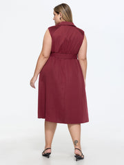 Elegant Waist-Tie Button Detail Midi Dress