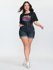 Embroidered Straight-Leg Denim Shorts