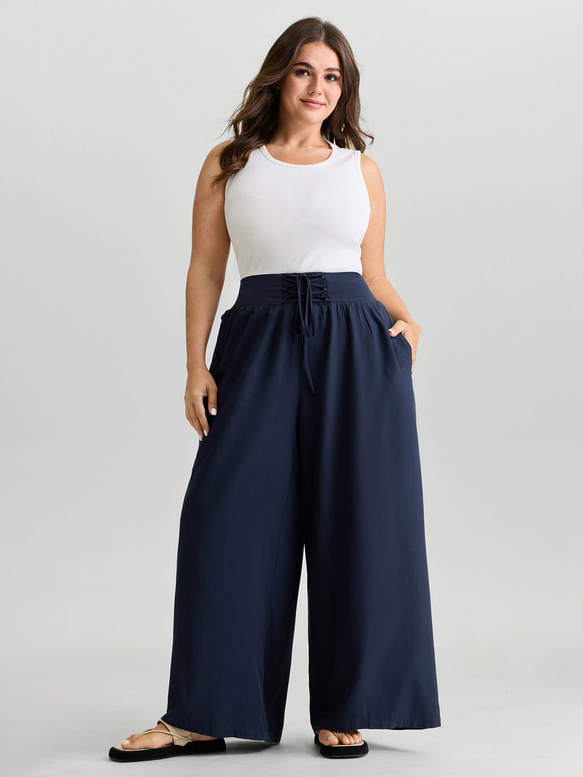 Wide Cross-Tie Waistband Pants