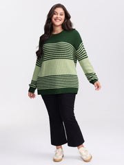 Color Contrast Stripe Round Neck Pullover
