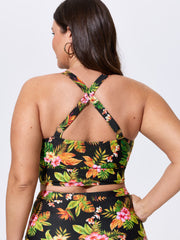 Vibrant Tropical Print V-Neck Swim Top