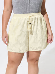 Hollowed-Out Textured Drawstring Shorts