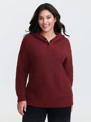 Hooded Textured Half Placket Button Pullover