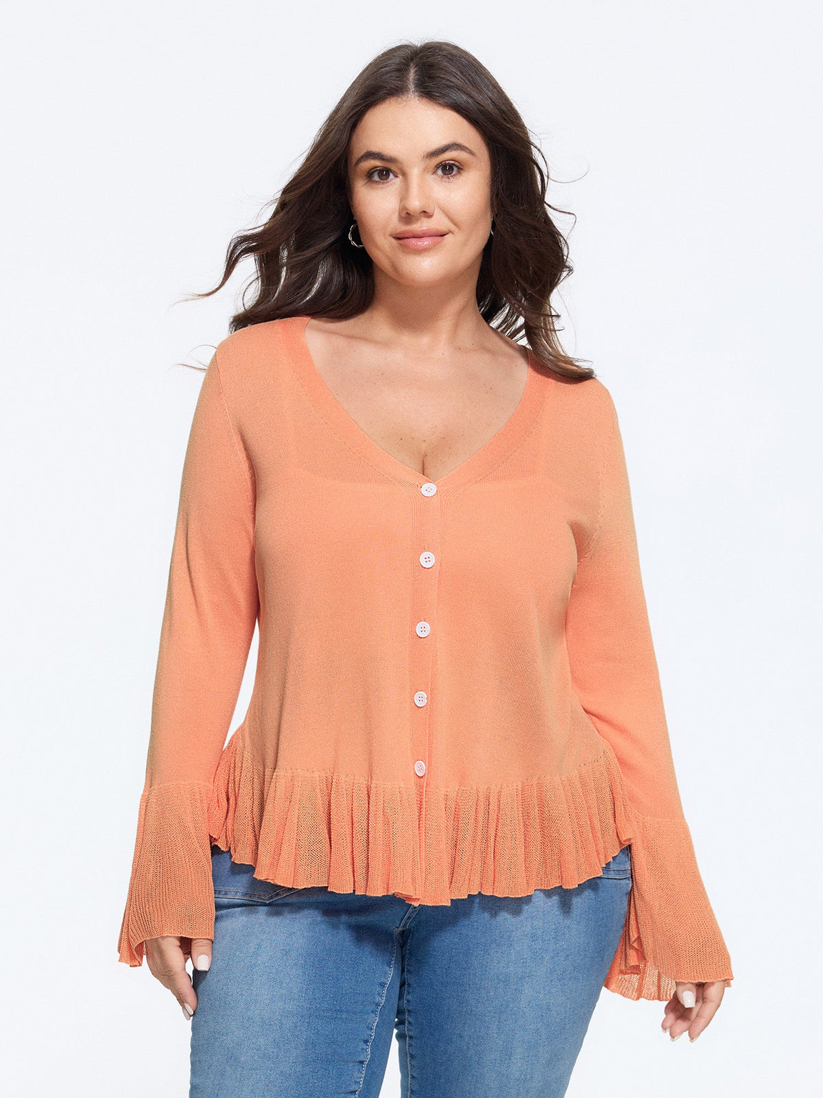Lightweight Flared Sleeve Ruffle Hem Cardigan