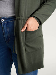 Hooded Drawstring Waist Pockets Knit Cardigan