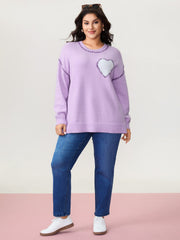 Heart Pattern Jacquard Color Contrast Stitch Pullover