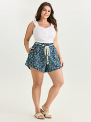 Floral Print Rope Tie Waist Shorts