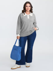 Color Contrast Collar Ribbed Hem Pullover