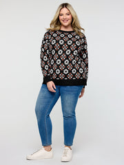 Supersoft Floral Jacquard Contrast Pullover
