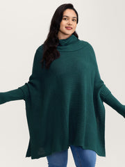 Cape-Style Turtleneck Textured Pullover