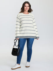 Textured Color Stripe Flared Sleeve Pullover