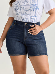 Elastic Back Waist Skinny-Fit Denim Shorts