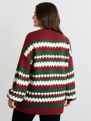 Wavy Holiday Stripes Textured Pullover