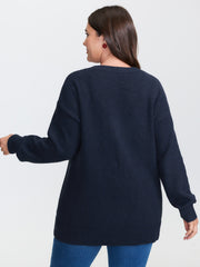 Happy Day Embroidered Motif Drop Shoulder Pullover