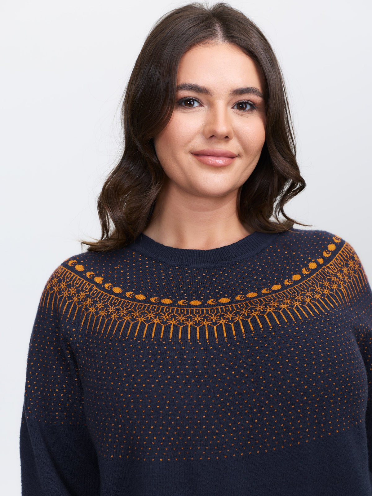 Supersoft Fair Isle Yoke Color Contrast Pullover