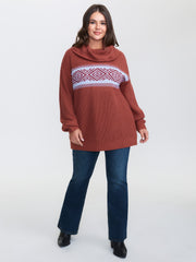 Geometric Snowflake Drape Turtleneck Pullover
