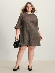 Yarn-Dyed Flared Sleeve A-Line Knee-Length Dress