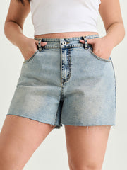 Stretchy Light Washed Straight-Leg Denim Shorts