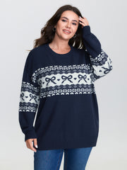 Supersoft Bow Pattern Jacquard Blend Pocket Pullover