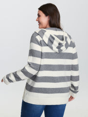 Striped Color Contrast Hooded Cardigan