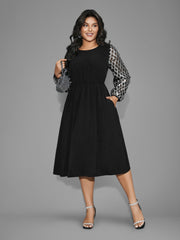 Texture Sequin Mesh Patchwork Midi Dress