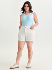 Cotton Stretchy Straight-Leg Denim Shorts