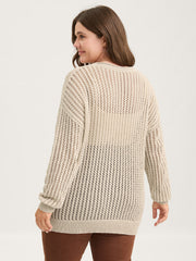 Floral Motif Cut-Out Textured Pullover