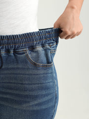 Stretchy Contrast Drawstring Skinny-Fit Denim Shorts